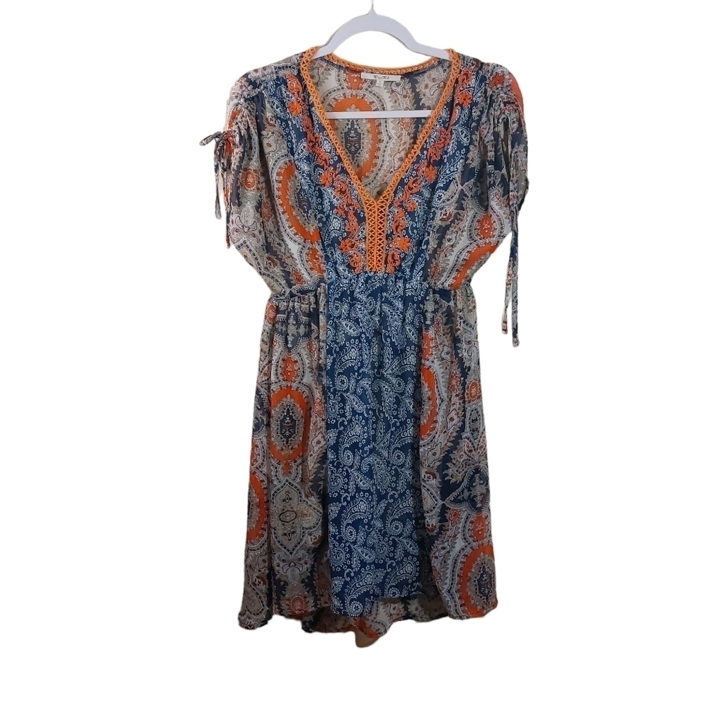 Miss Me Ladies Short Sleeve Paisley Print Midi Dress- size S